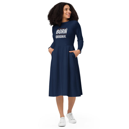Born Israelite Original - All-over print long sleeve midi dress