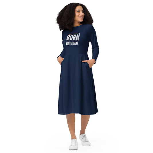 Born Israelite Original - All-over print long sleeve midi dress